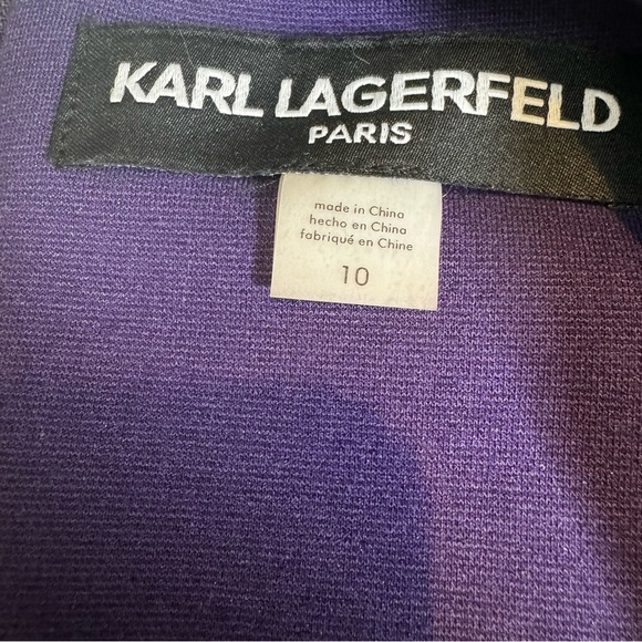 Karl Lagerfeld Paris Women's Purple And Black Lace Inset Sheath Dress - Picture 9 of 11